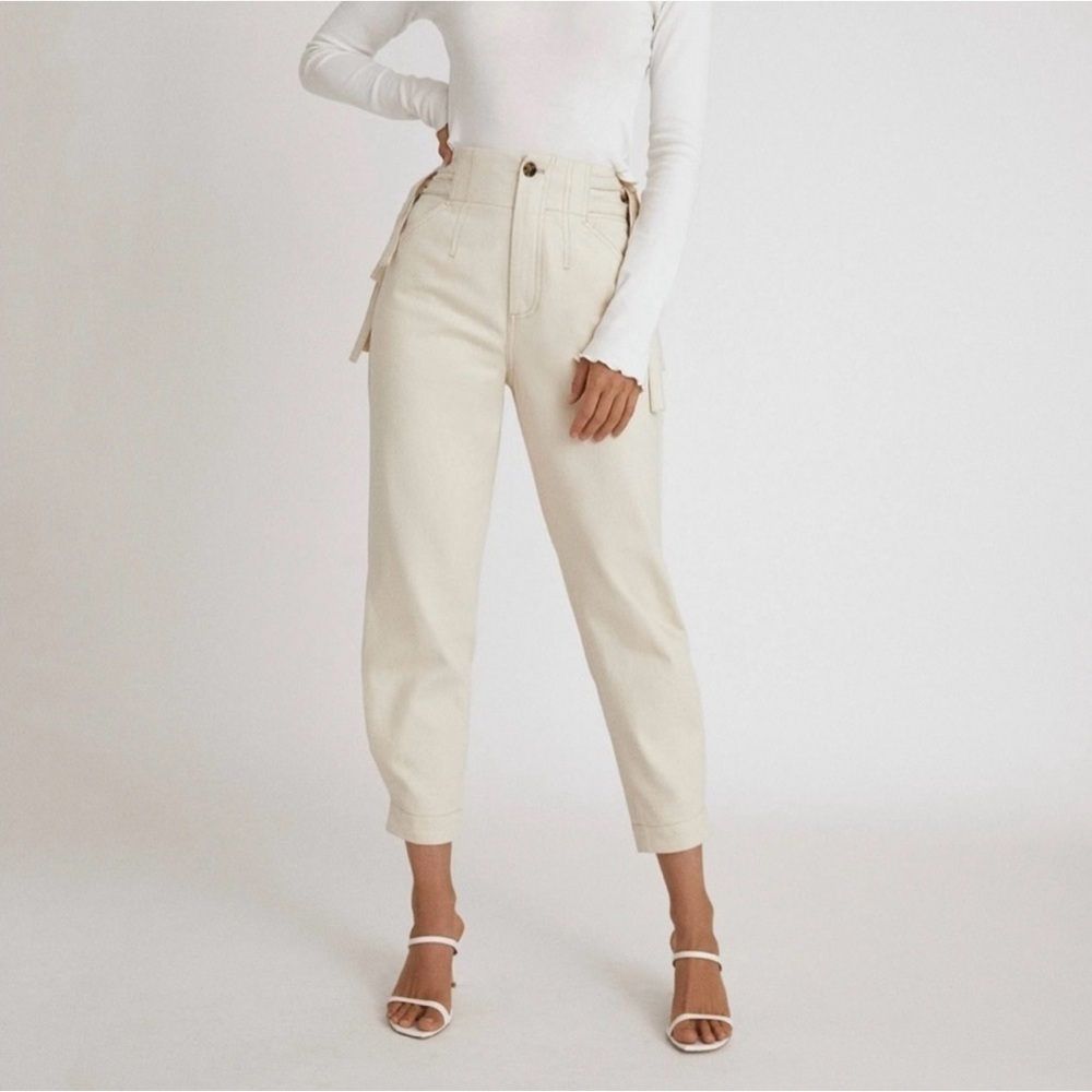 Something Navy Sydney Crop Jeans Side Ties High-Rise Cream Jeans Size 0